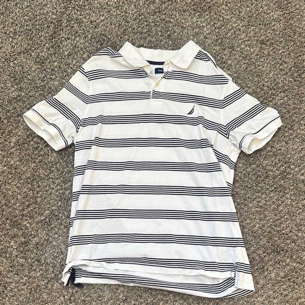 Nautica Men's Polo Shirt - White with Black Stripes